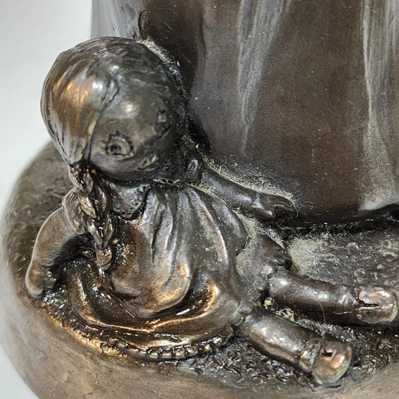 Vintage Cold Cast Bronze Figurine Menton Manor Range Girl and Doll Sculpture - Picture 5 of 10